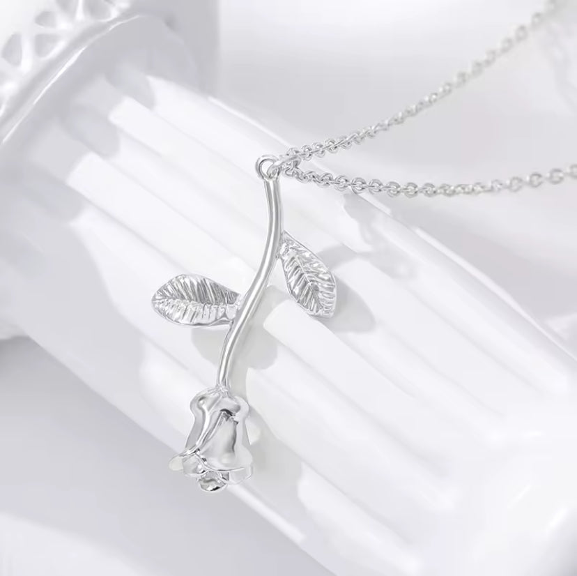 silver rose necklace