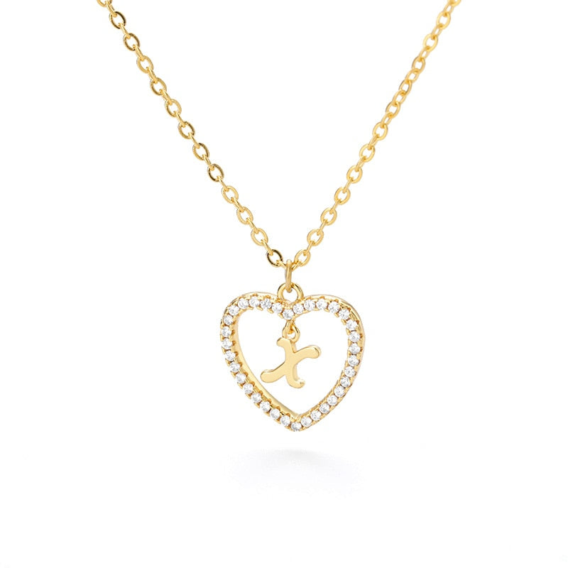 Halo Initial Heart Necklace Gold