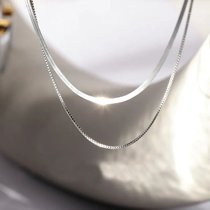 Sterling Silver Double Layered Chain Snake Necklace