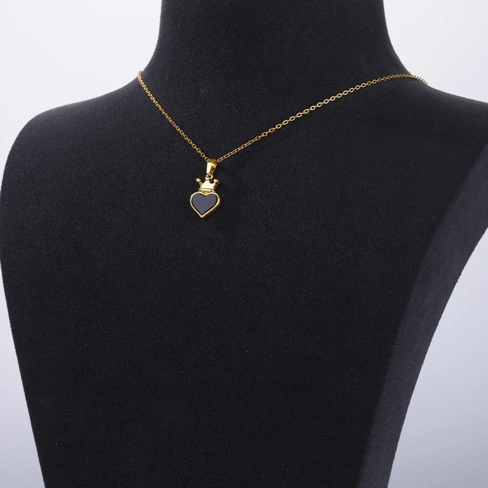 Queen Crown Heart Necklace Black