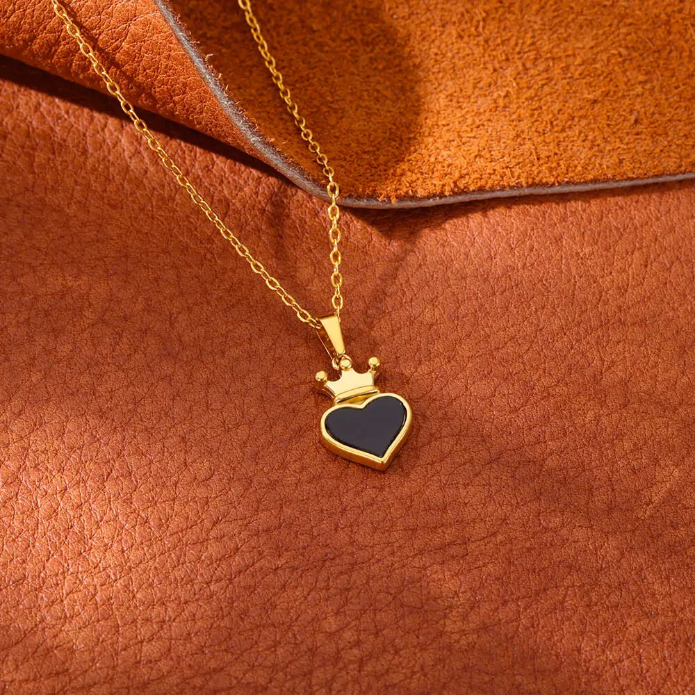 Queen Crown Heart Necklace Black