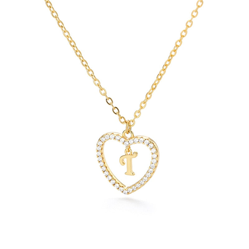 Halo Initial Heart Necklace Gold