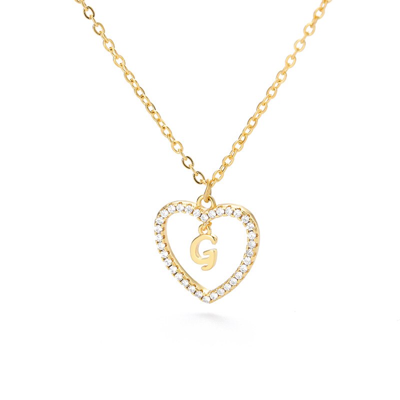 Halo Initial Heart Necklace Gold