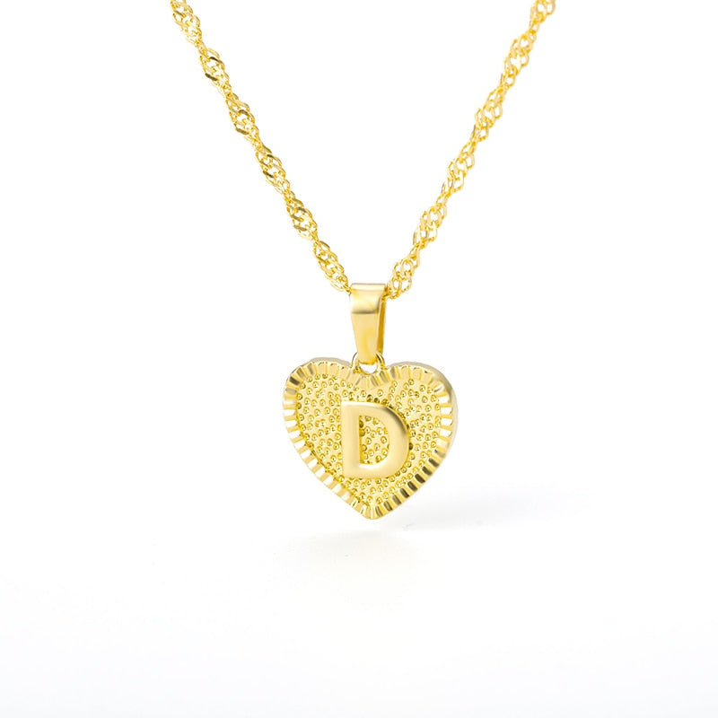 Initial Letter Heart Pendant Necklace