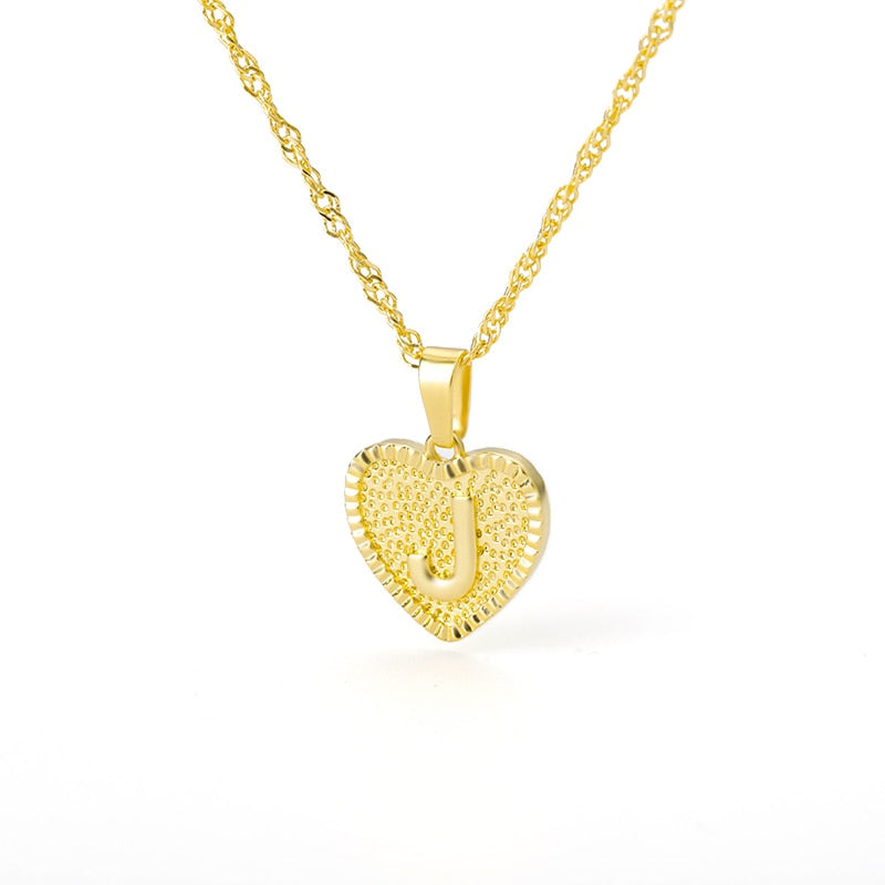 Initial Letter Heart Pendant Necklace