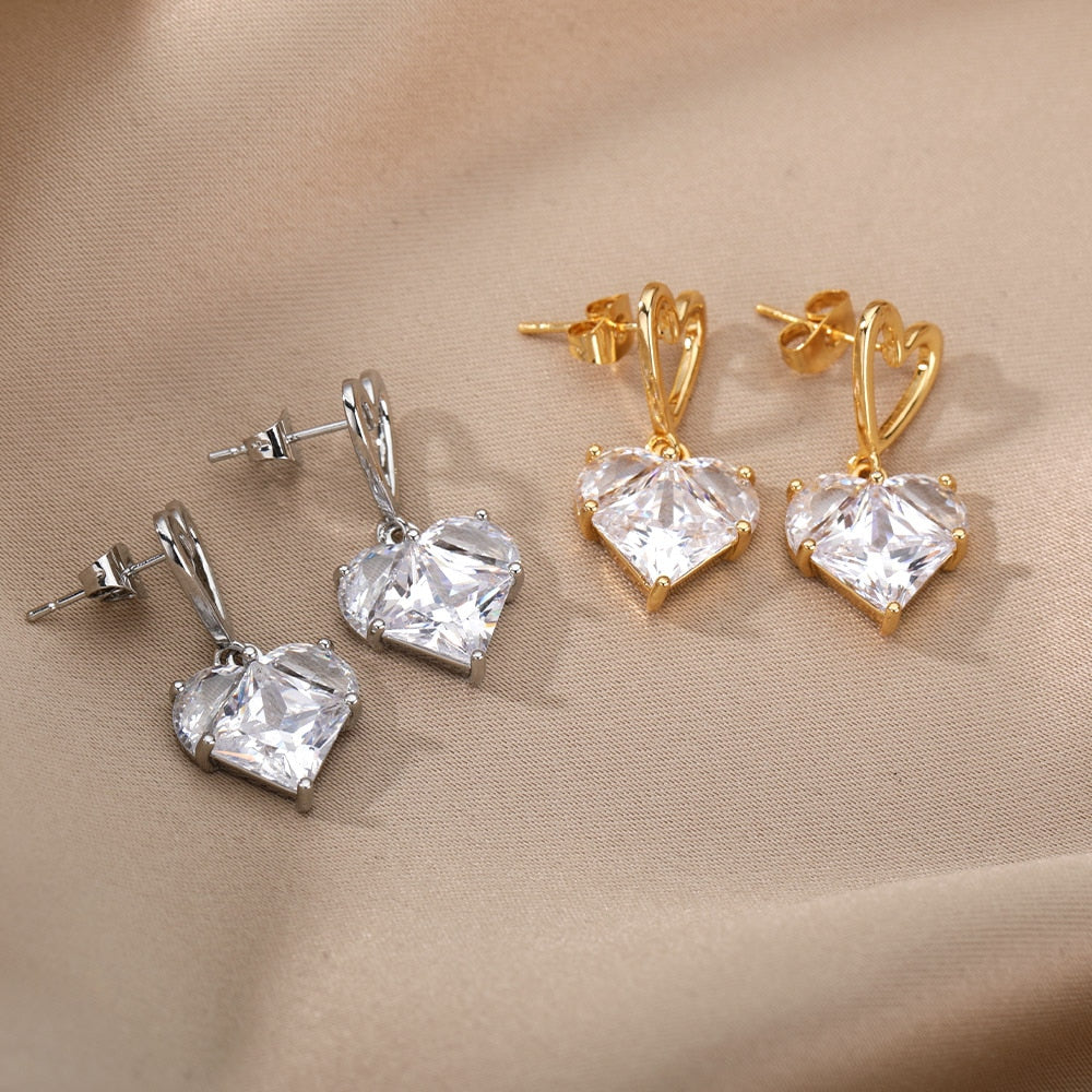 Floating Diamond Heart Earrings