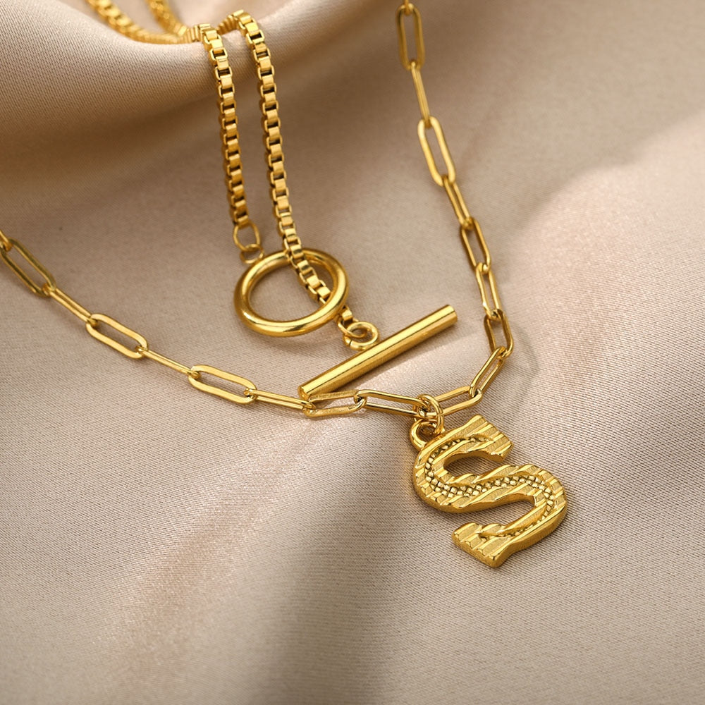 Paper Clip Layered Initial Necklace