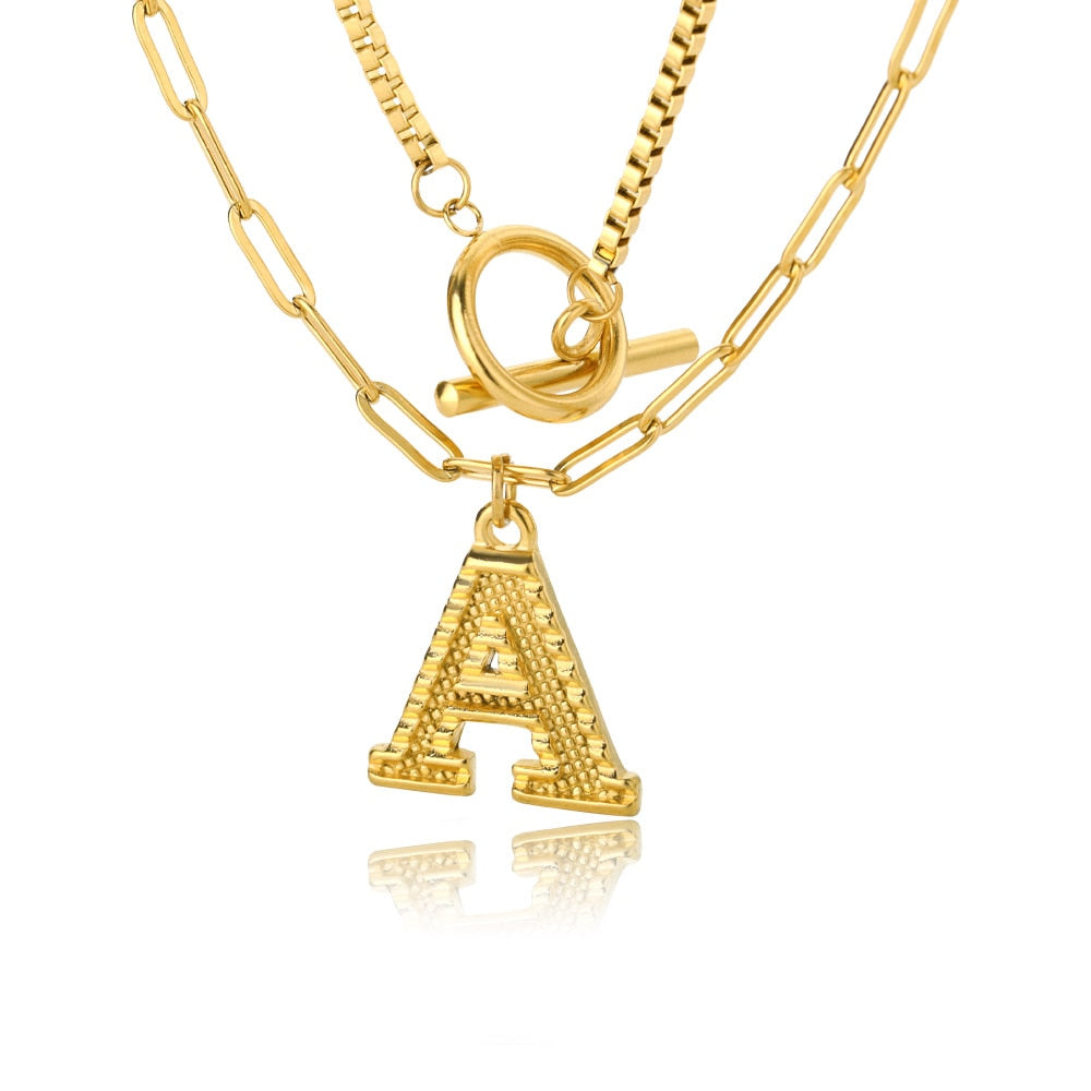 Paper Clip Layered Initial Necklace