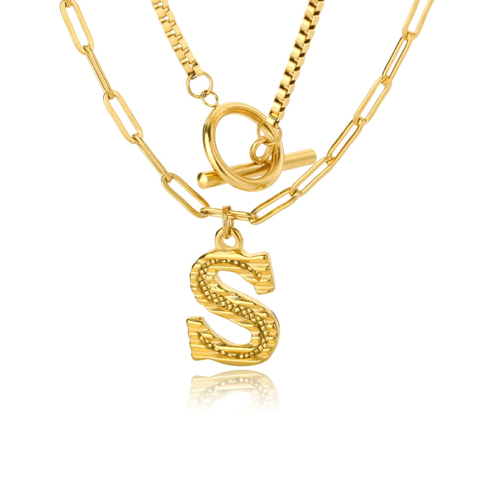 Paper Clip Layered Initial Necklace