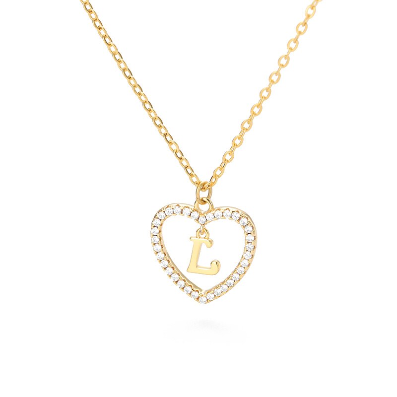 Halo Initial Heart Necklace Gold