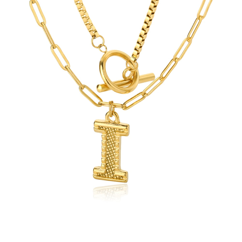 Paper Clip Layered Initial Necklace