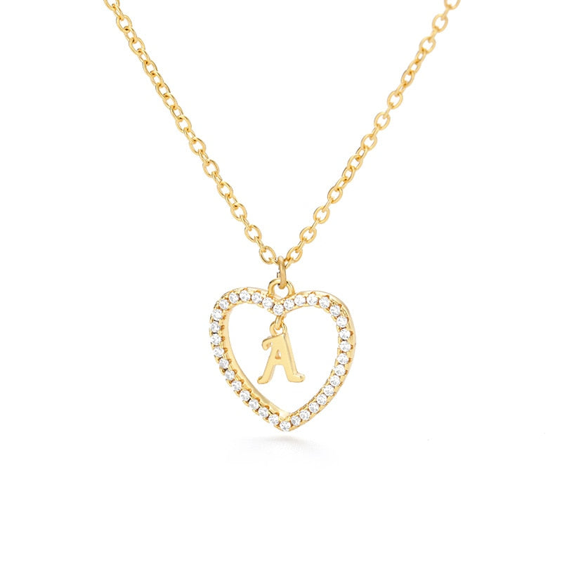 initial heart gold necklace