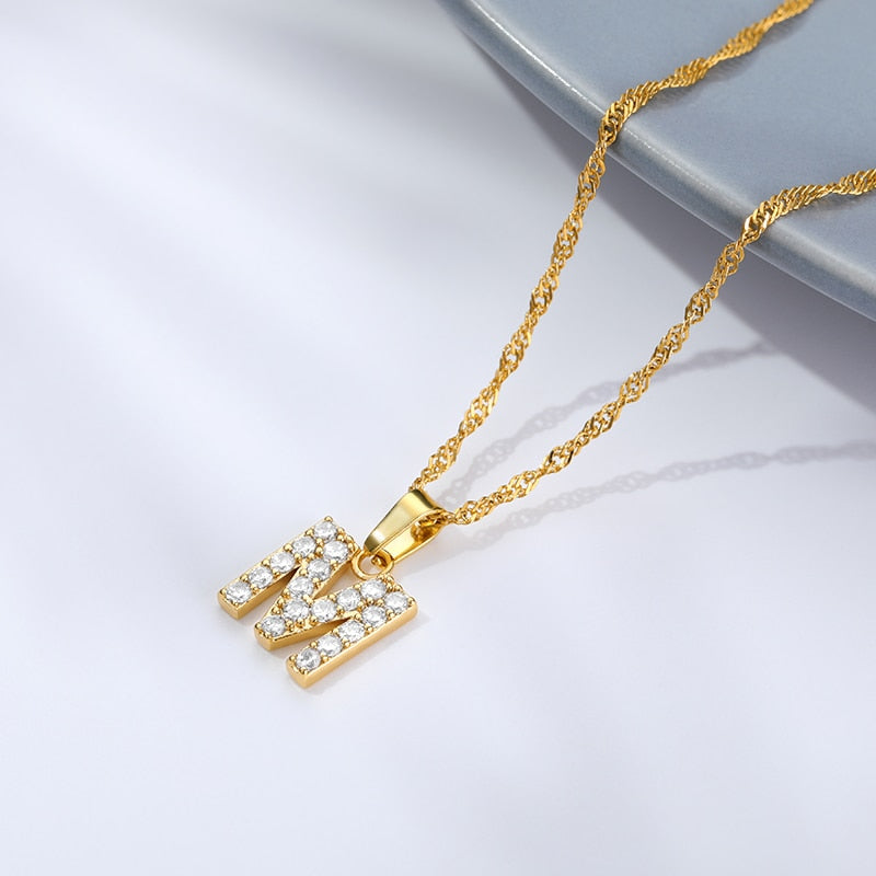 Crystal Initial Letter Necklace