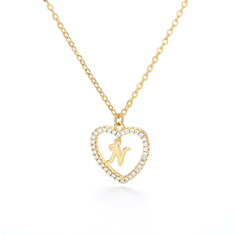 Halo Initial Heart Necklace Gold