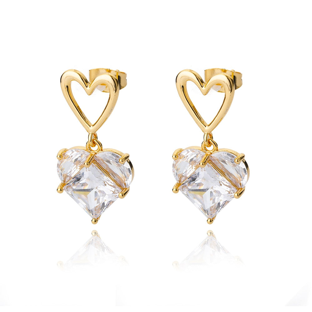 Floating Diamond Heart Earrings