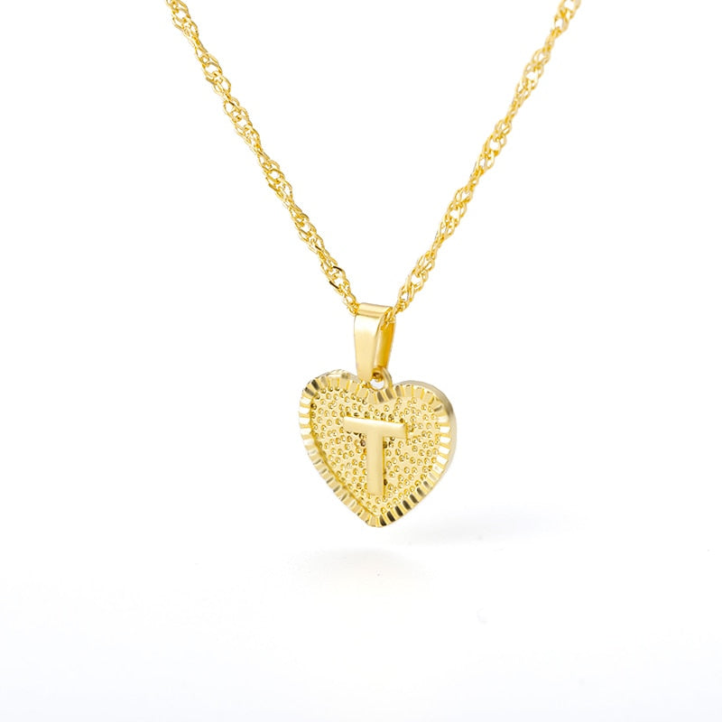 Initial Letter Heart Pendant Necklace