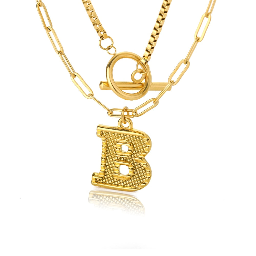 Paper Clip Layered Initial Necklace