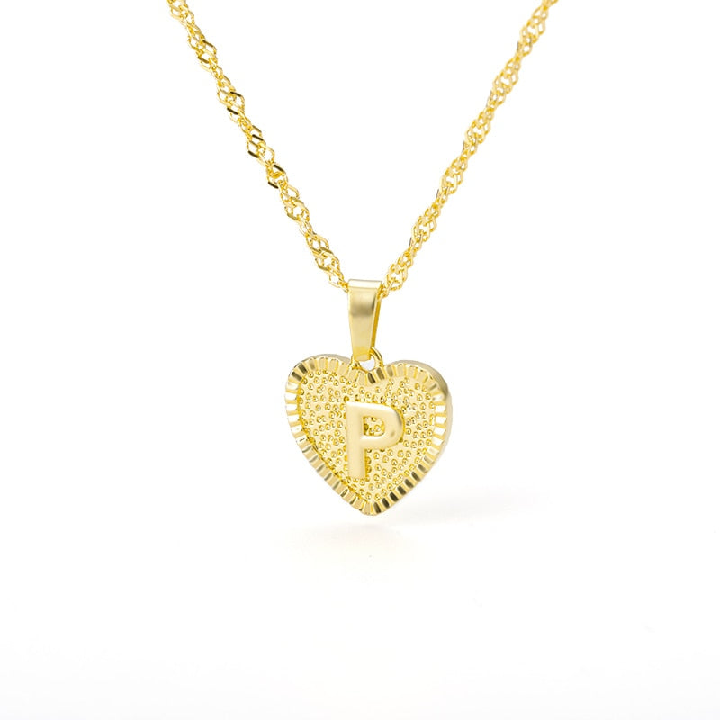 Initial Letter Heart Pendant Necklace