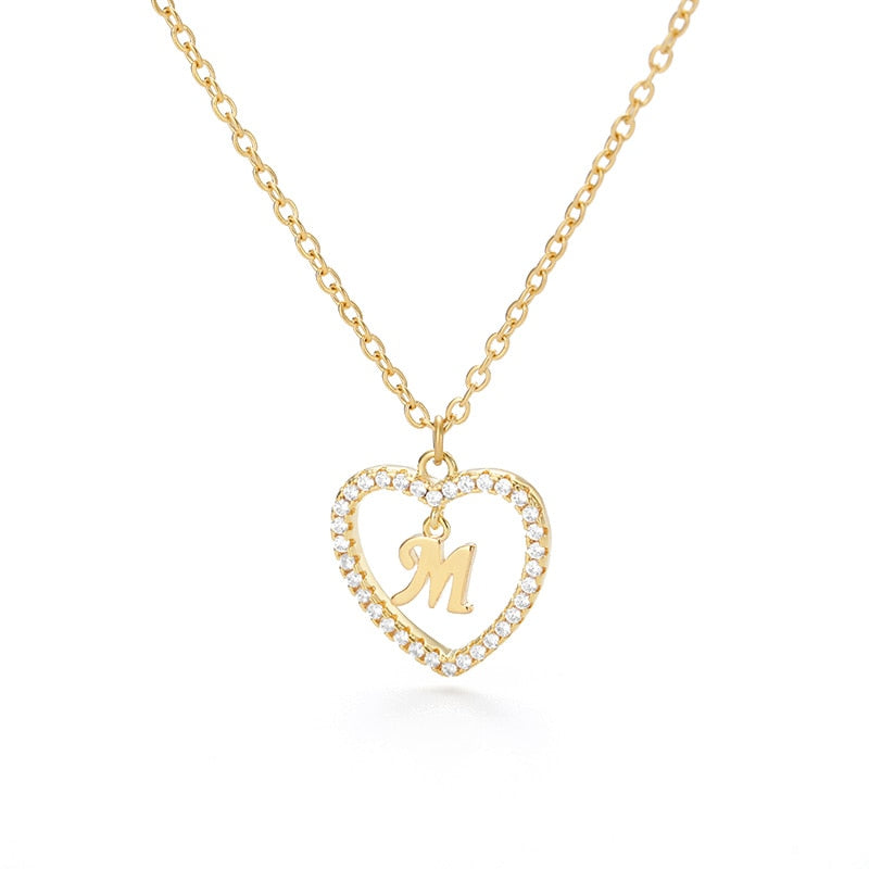 Halo Initial Heart Necklace Gold