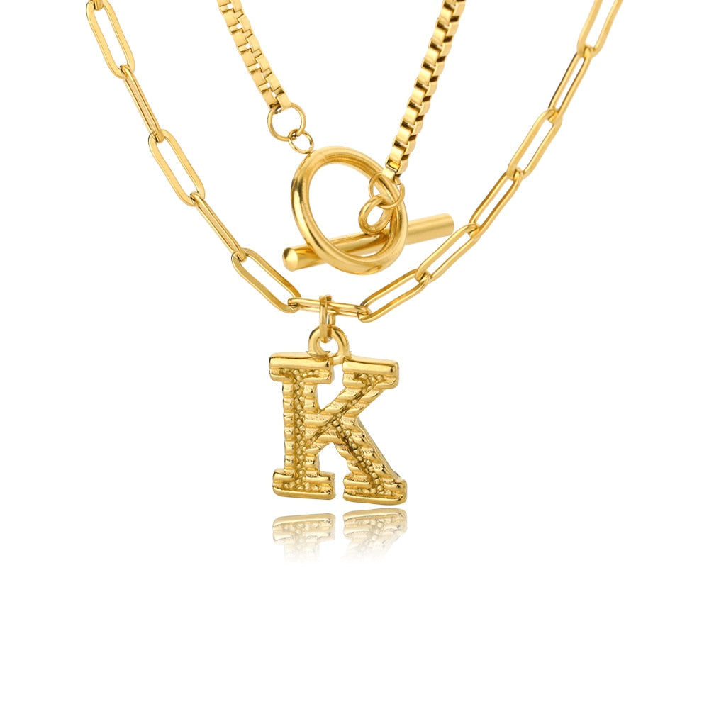 Paper Clip Layered Initial Necklace