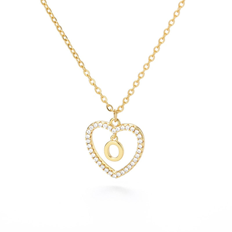 Halo Initial Heart Necklace Gold