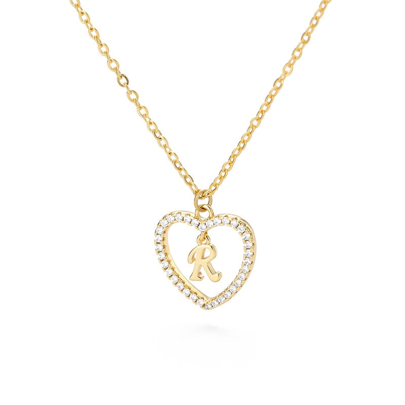 Halo Initial Heart Necklace Gold