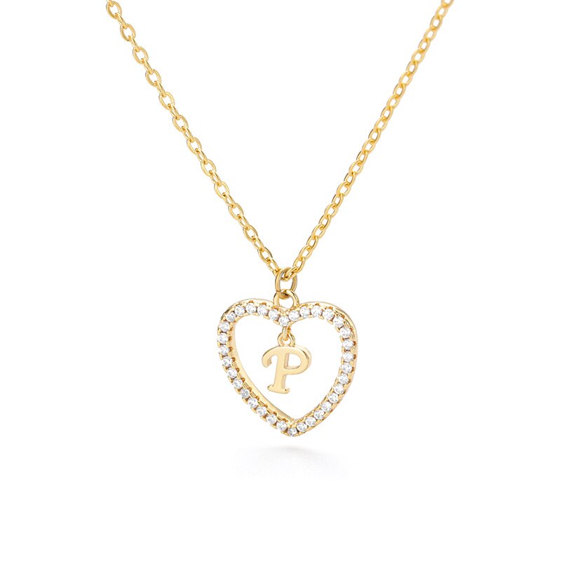 Halo Initial Heart Necklace Gold