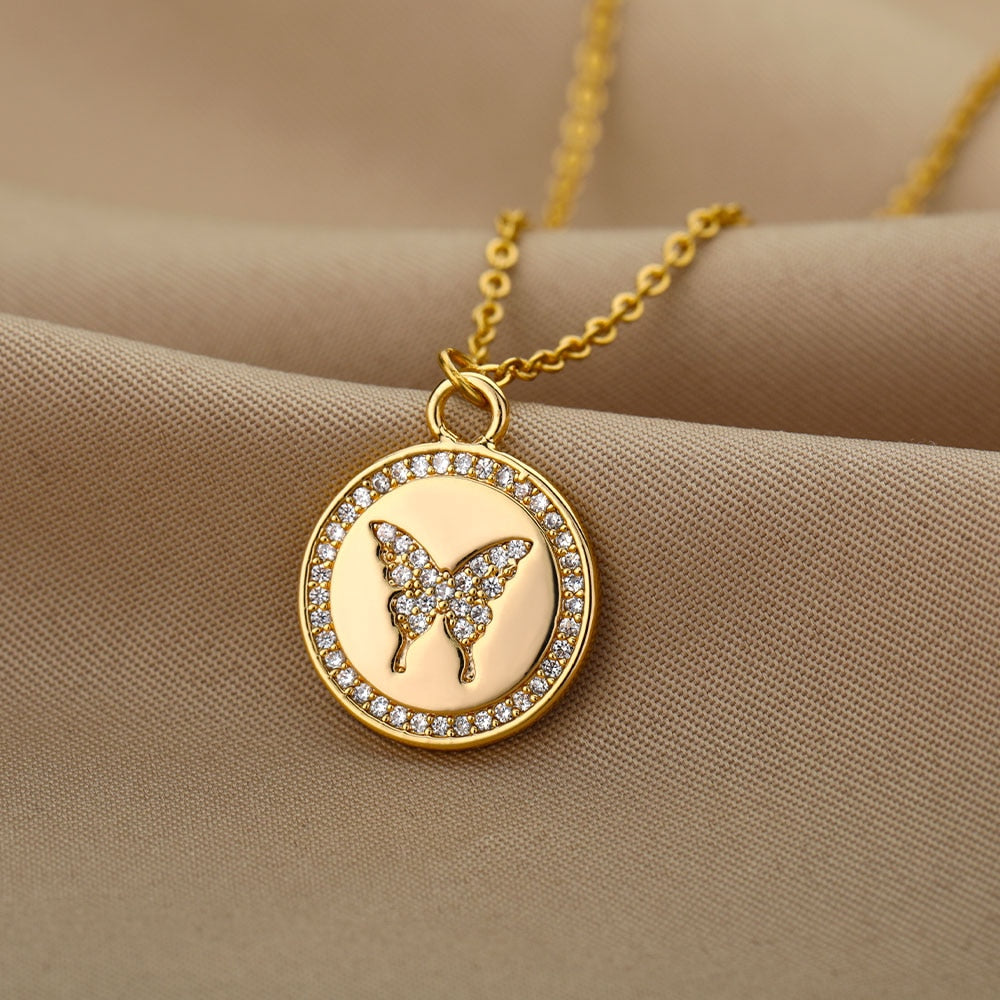 Circular Butterfly Pedant Necklace