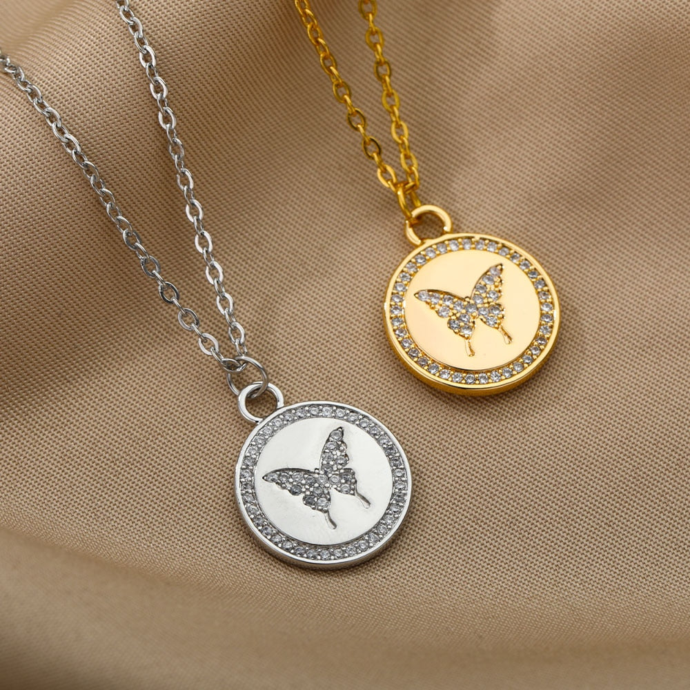 Circular Butterfly Pedant Necklace