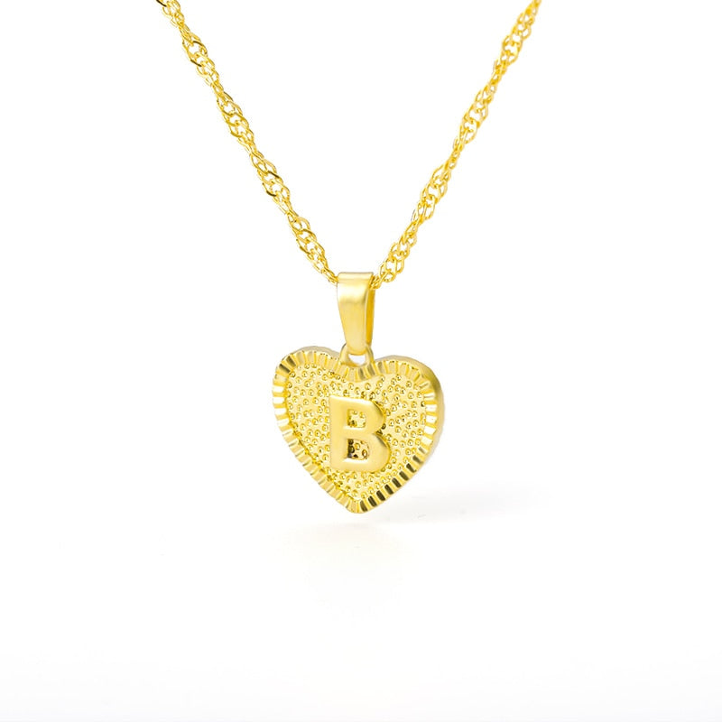 Initial Letter Heart Pendant Necklace