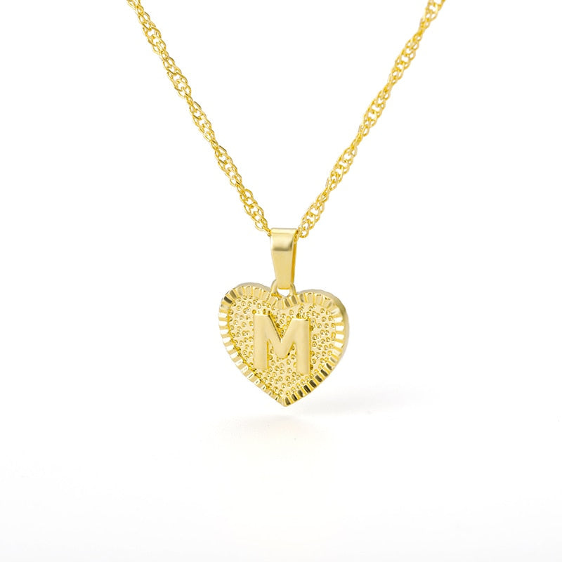 Initial Letter Heart Pendant Necklace