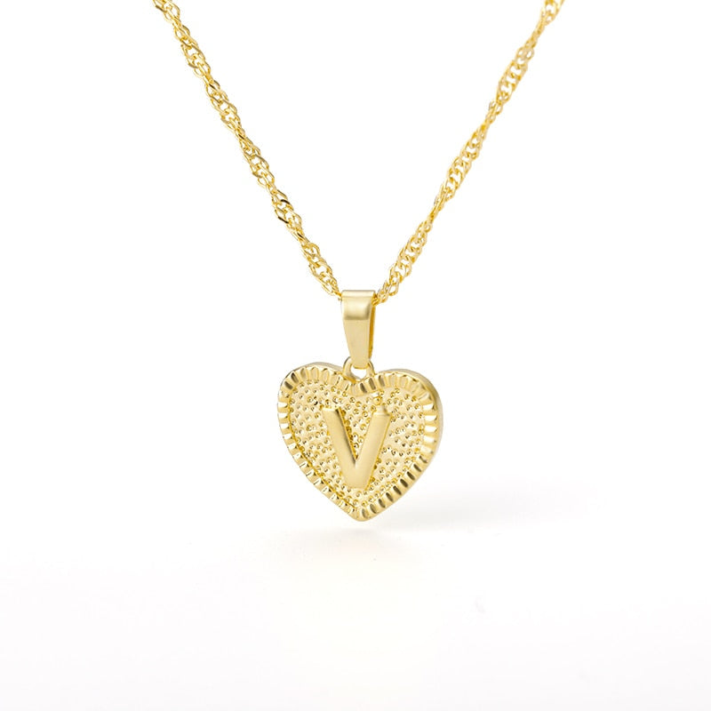 Initial Letter Heart Pendant Necklace