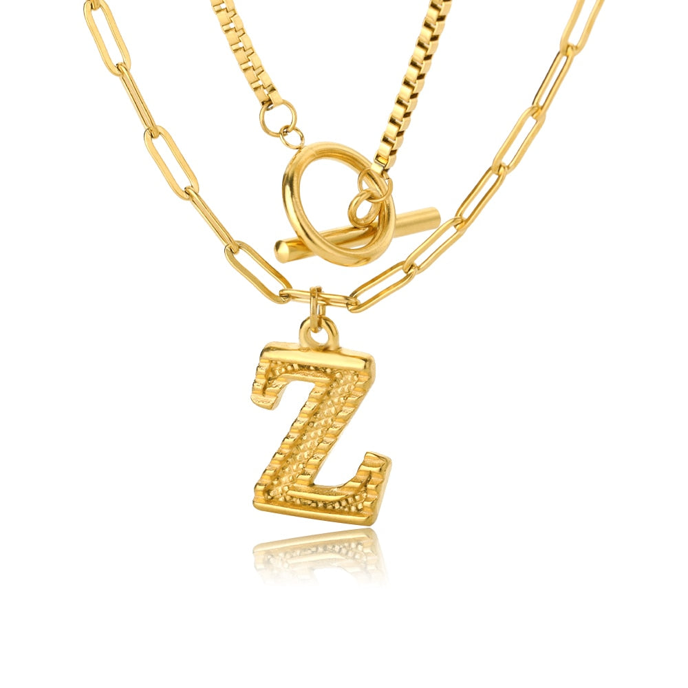 Paper Clip Layered Initial Necklace