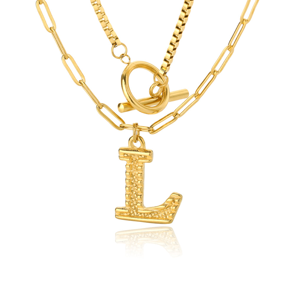 Paper Clip Layered Initial Necklace