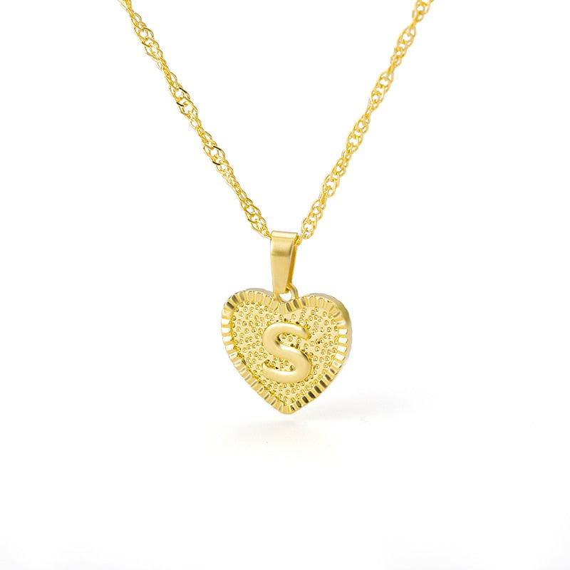 Initial Letter Heart Pendant Necklace