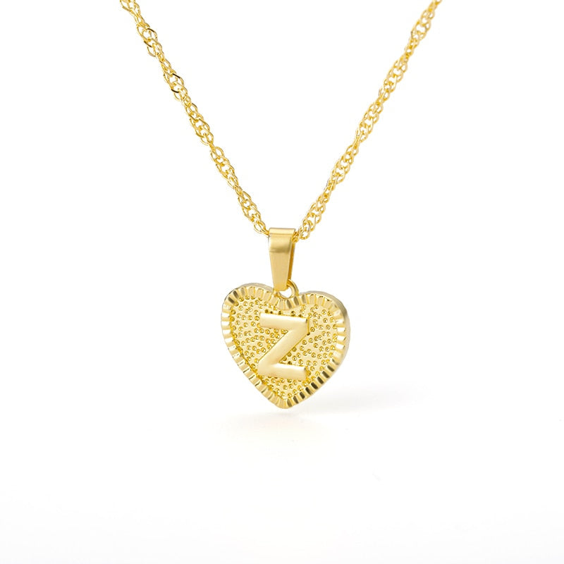 Initial Letter Heart Pendant Necklace