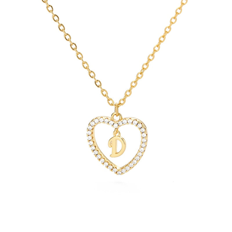 Halo Initial Heart Necklace Gold