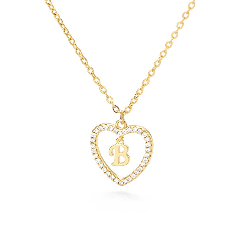 Halo Initial Heart Necklace Gold