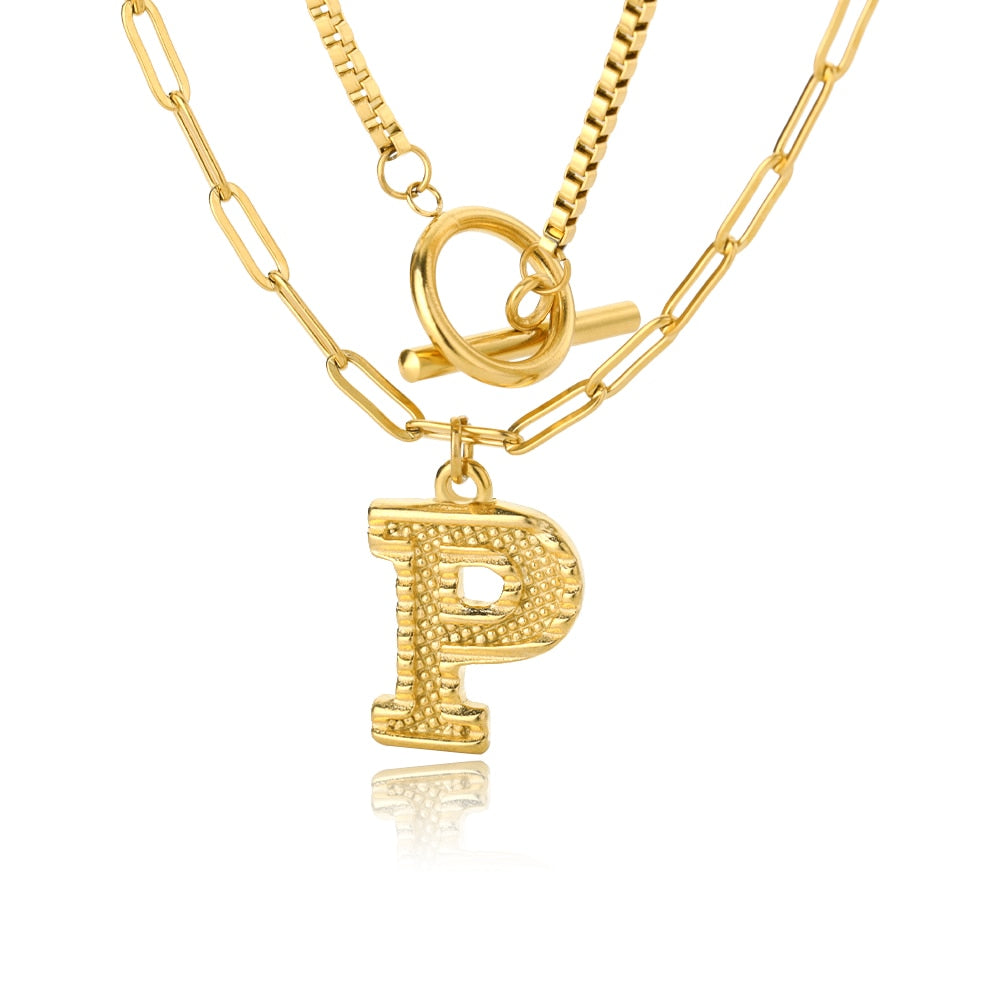 Paper Clip Layered Initial Necklace