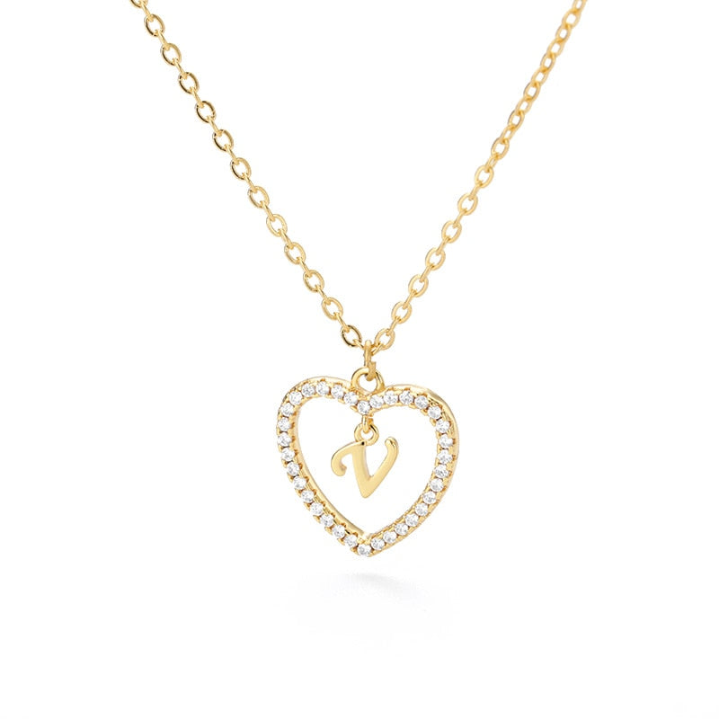 Halo Initial Heart Necklace Gold