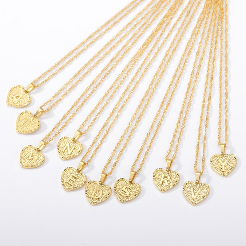 Initial Letter Heart Pendant Necklace