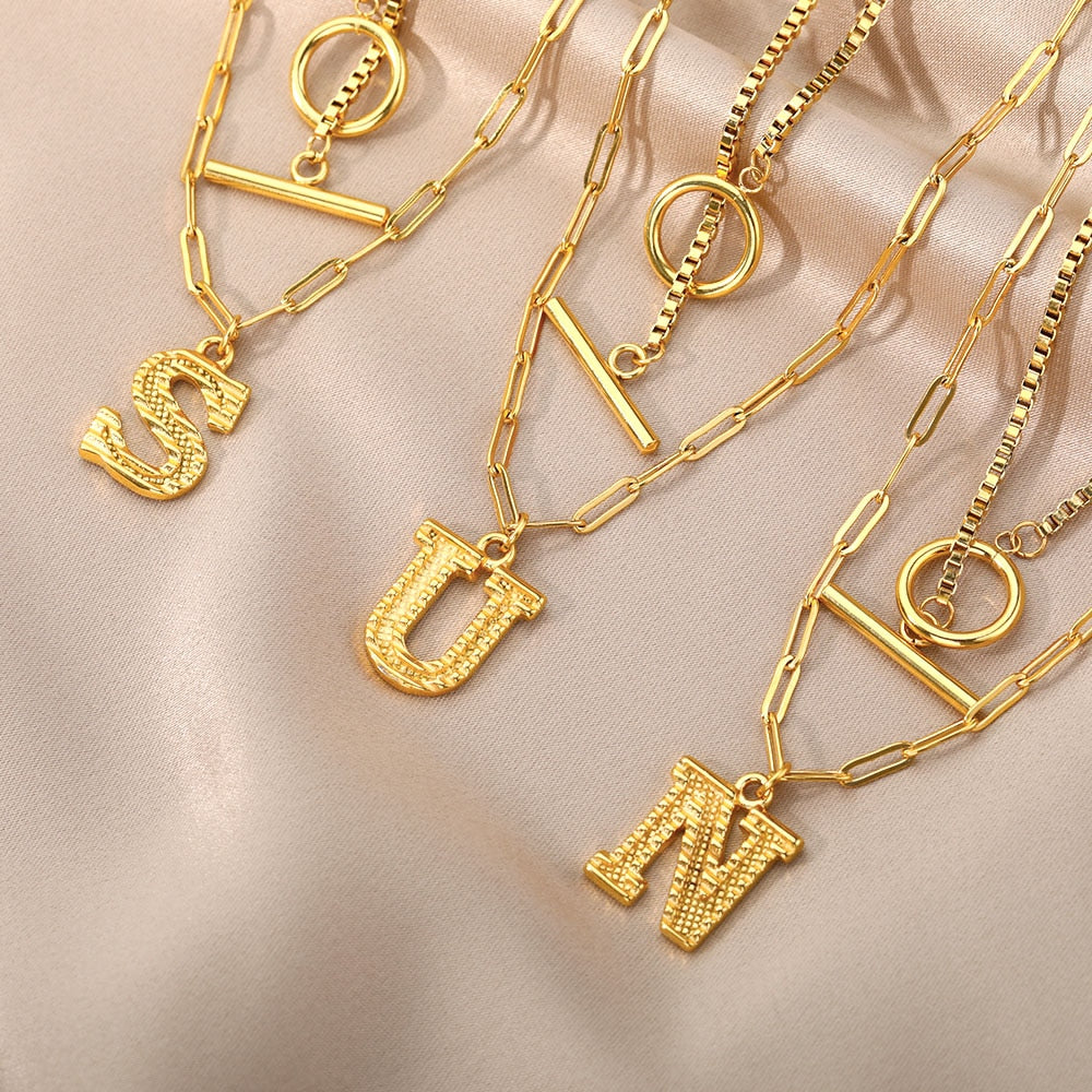 Paper Clip Layered Initial Necklace