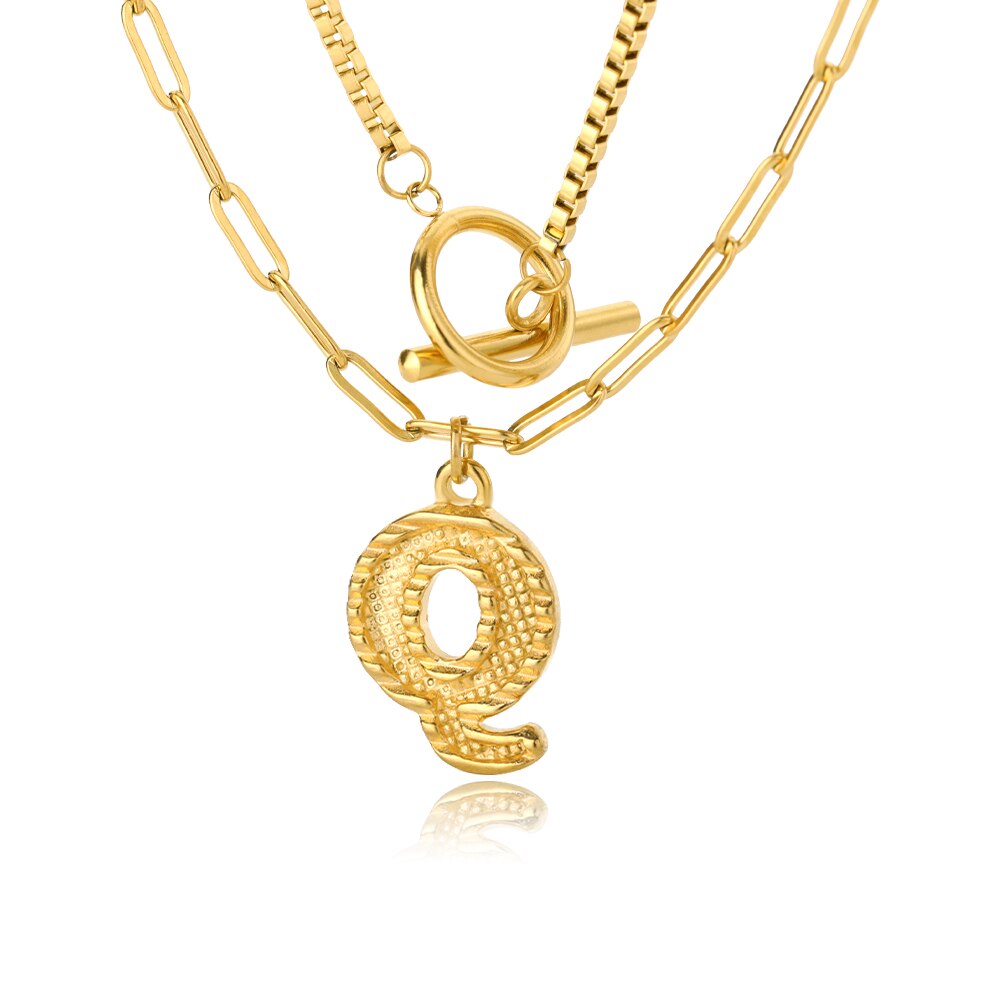 Paper Clip Layered Initial Necklace