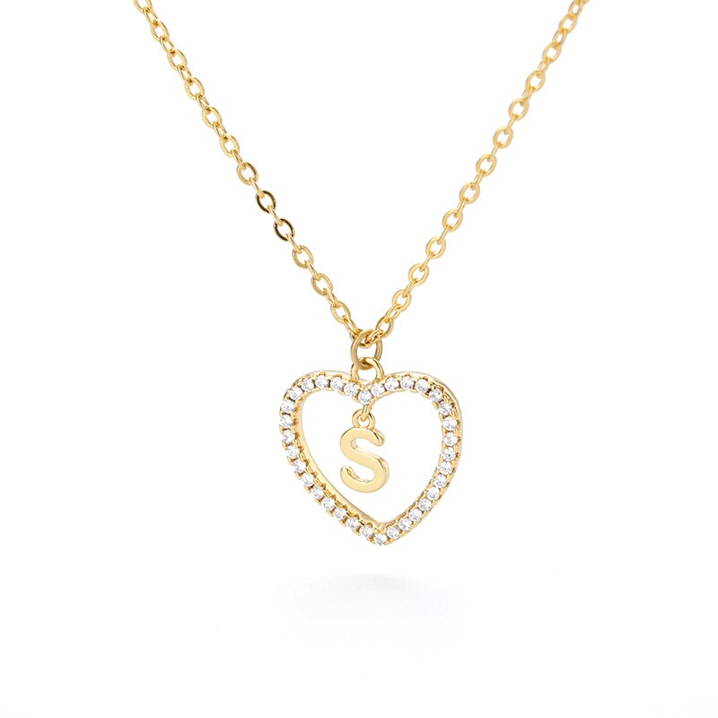 Halo Initial Heart Necklace Gold