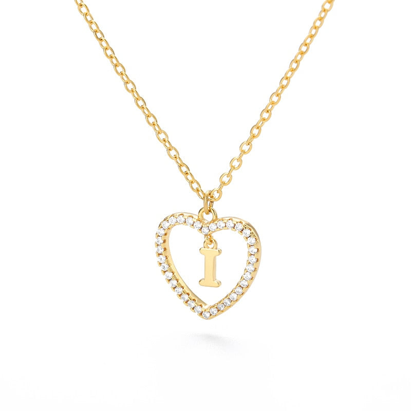 Halo Initial Heart Necklace Gold