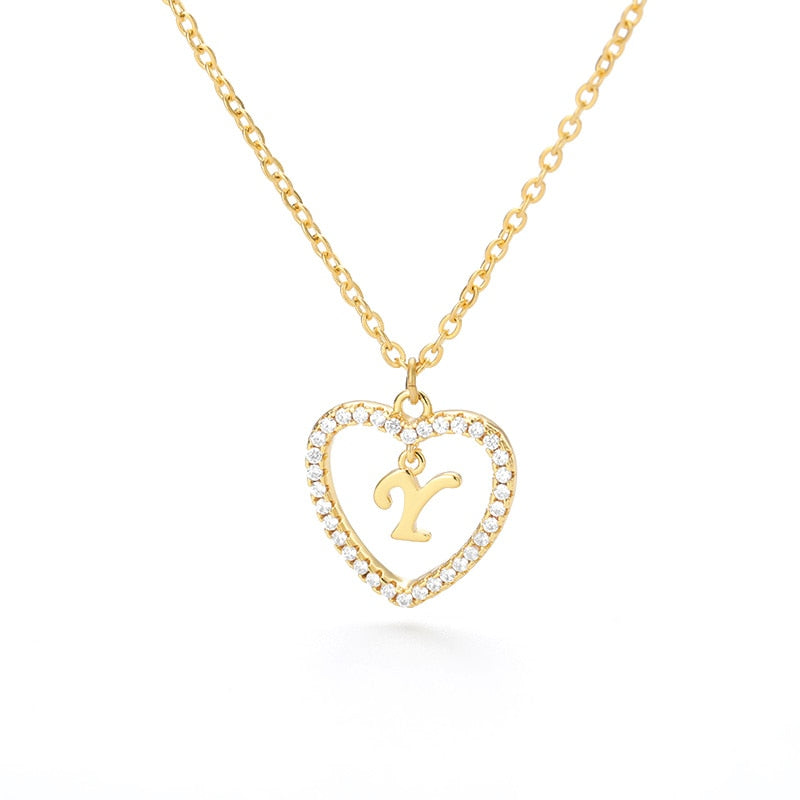 Halo Initial Heart Necklace Gold