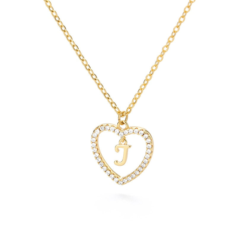 Halo Initial Heart Necklace Gold