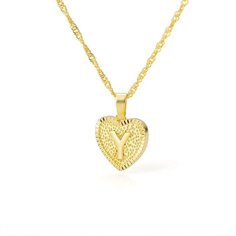 Initial Letter Heart Pendant Necklace