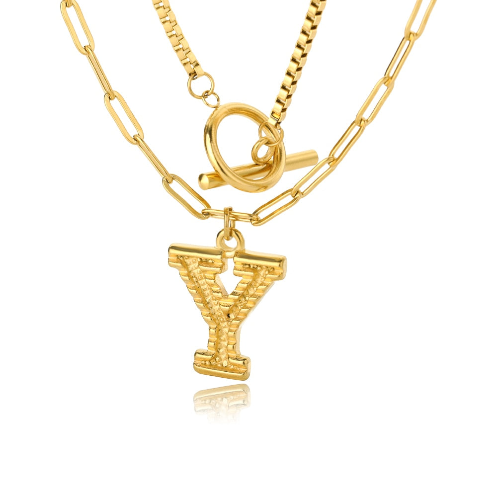 Paper Clip Layered Initial Necklace