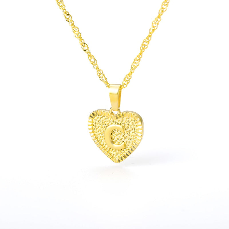 Initial Letter Heart Pendant Necklace